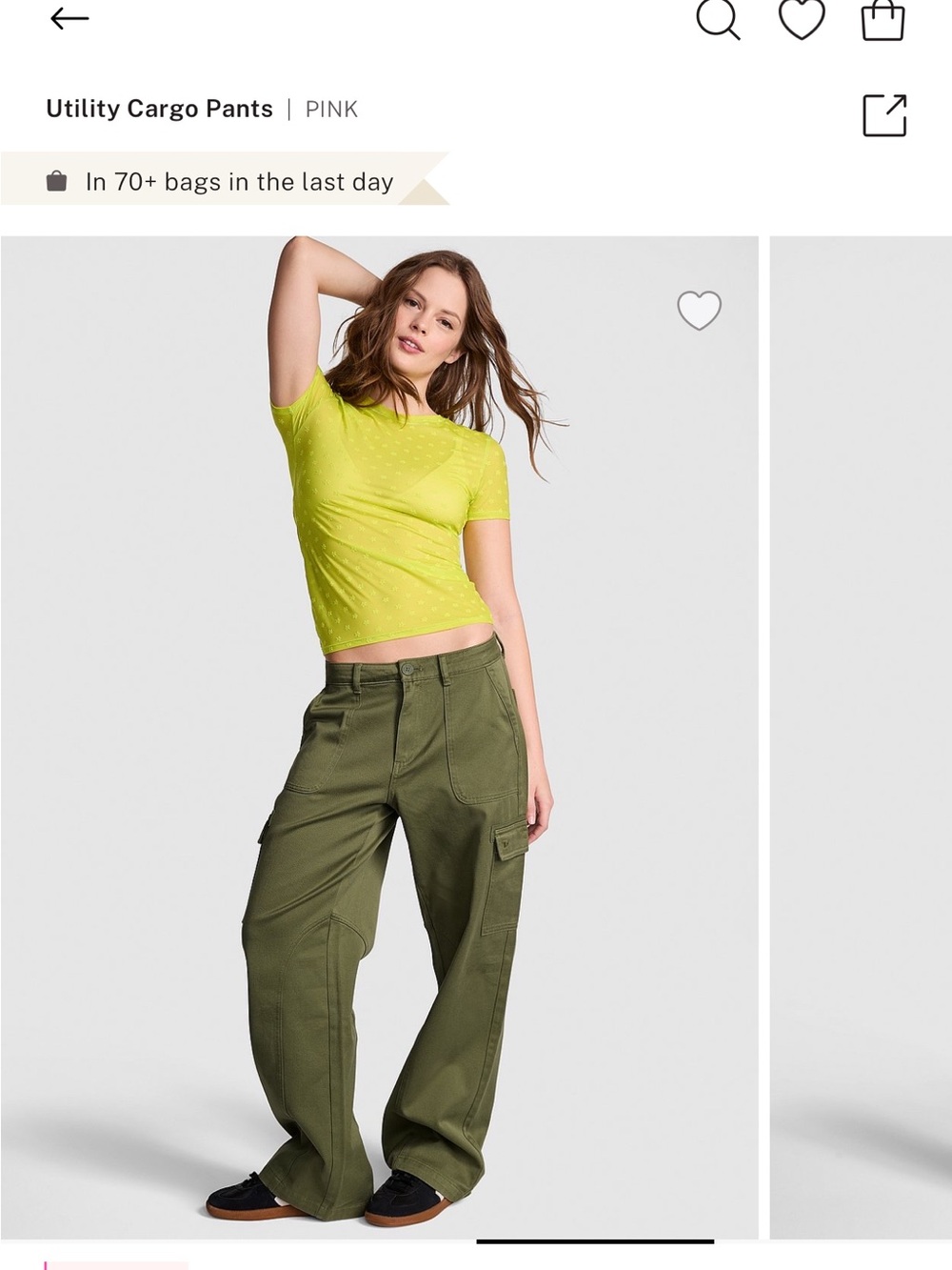 PINK Victoria's Secret Olive Utility Wide-Leg Cargo Pants